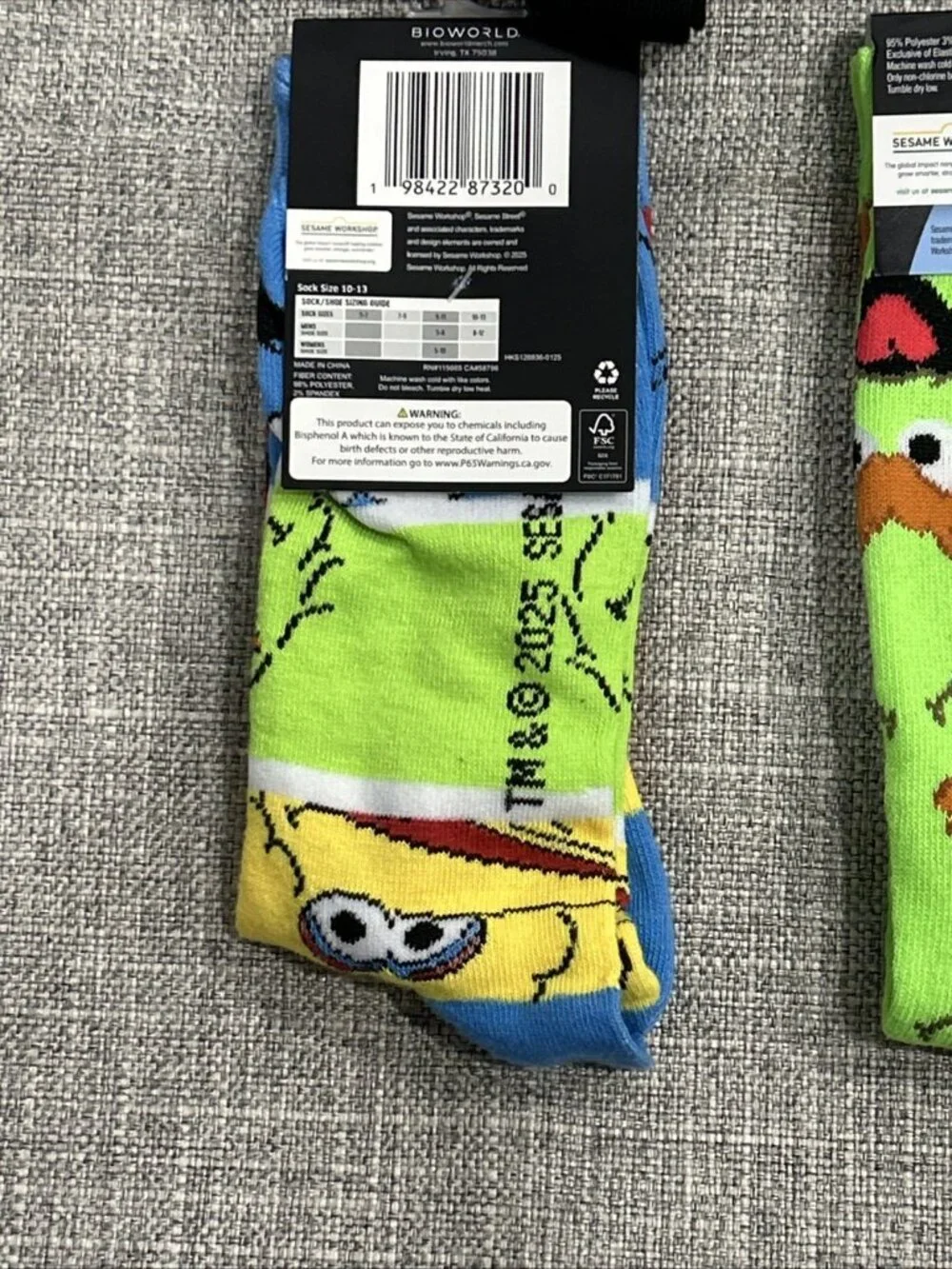 Lot of 4 Novelty Crew Socks Pop Culture Sesame Street Elmo Cookie Monster Burt
